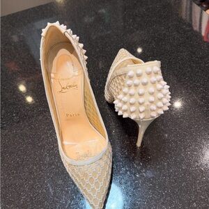 Christian Louboutin White Spiked Heels